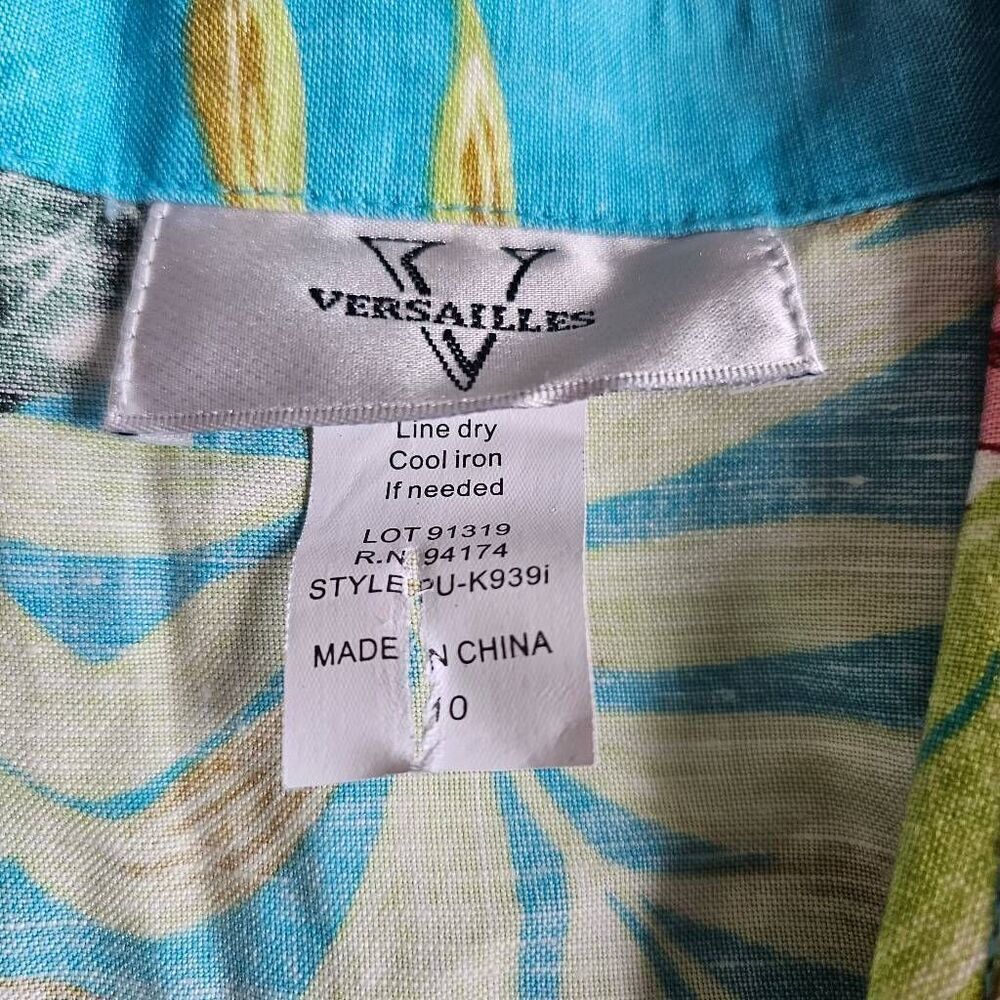 Vintage versailles womens Sz10 blue multicolor floral Hawaiian shirt linen blend - Picture 6 of 7
